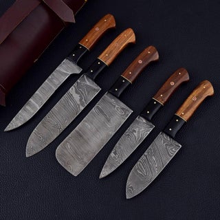 5-Pieces Damascus Chef Knives Hand Made Set,