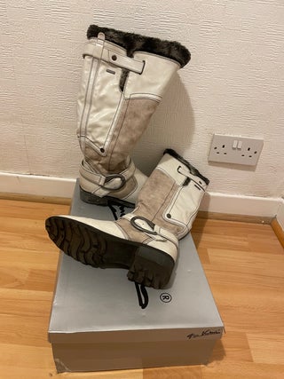 White leather long boots