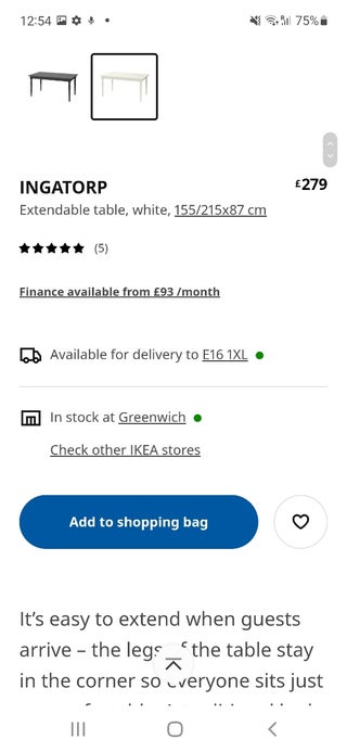 WHITE INGATORP EXTENDABLE TABLE