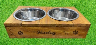 Personalised handmade pet feeding stations