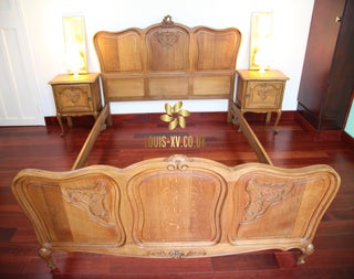 Louis XV Bed Carved Oak &amp; A pair of Nightstands