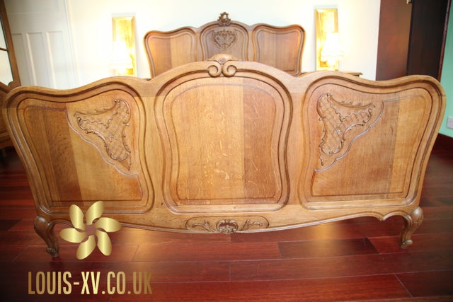 Louis XV Bed Carved Oak &amp; A pair of Nightstands