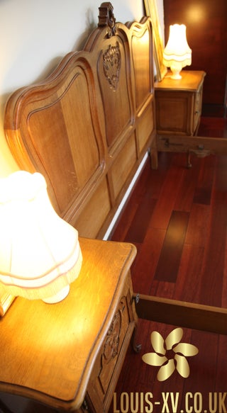 Louis XV Bed Carved Oak &amp; A pair of Nightstands